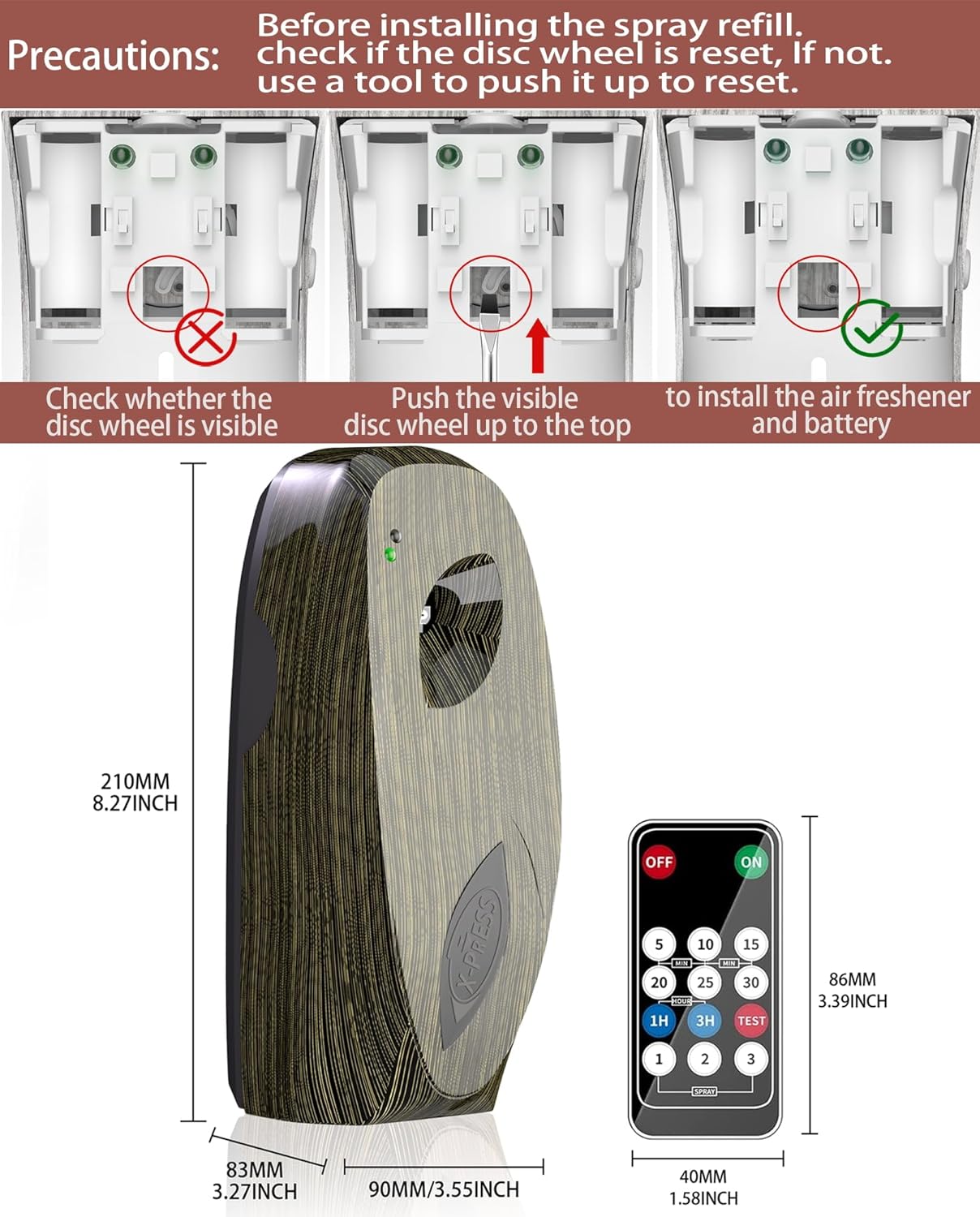 Air Freshener Spray Automatic Air Freshener Spray Dispenser with Remote Control, Automatic Spray Air Freshener 8 Time Interval Settings, Automatic Air Fresheners for Home(Brown)