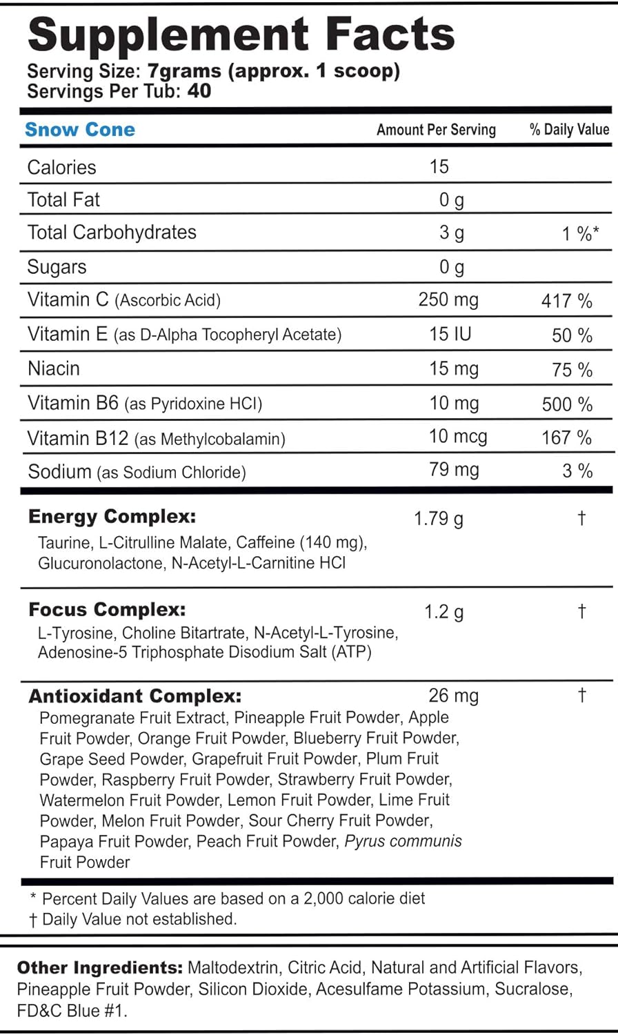 G Fuel Snow Cone Game-Changing Elite Energy Powder, Sharpens Mental Focus and Cognitive Function, Zero Sugar, Supports Immunity and Enhances Mood 9.8 oz (40 Servings)