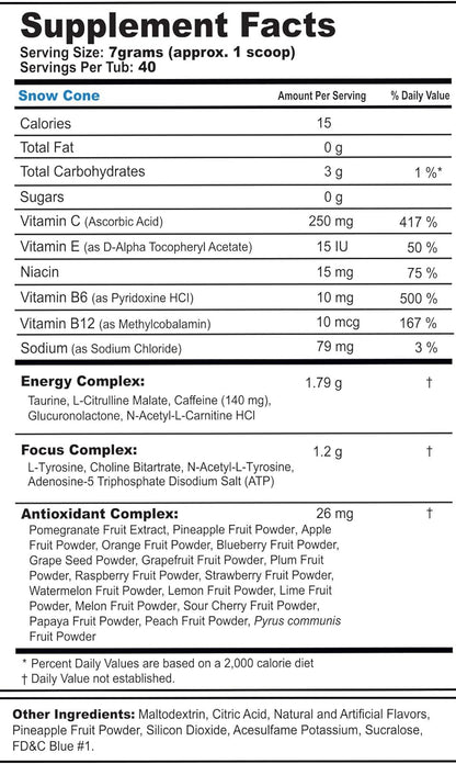 G Fuel Snow Cone Game-Changing Elite Energy Powder, Sharpens Mental Focus and Cognitive Function, Zero Sugar, Supports Immunity and Enhances Mood 9.8 oz (40 Servings)