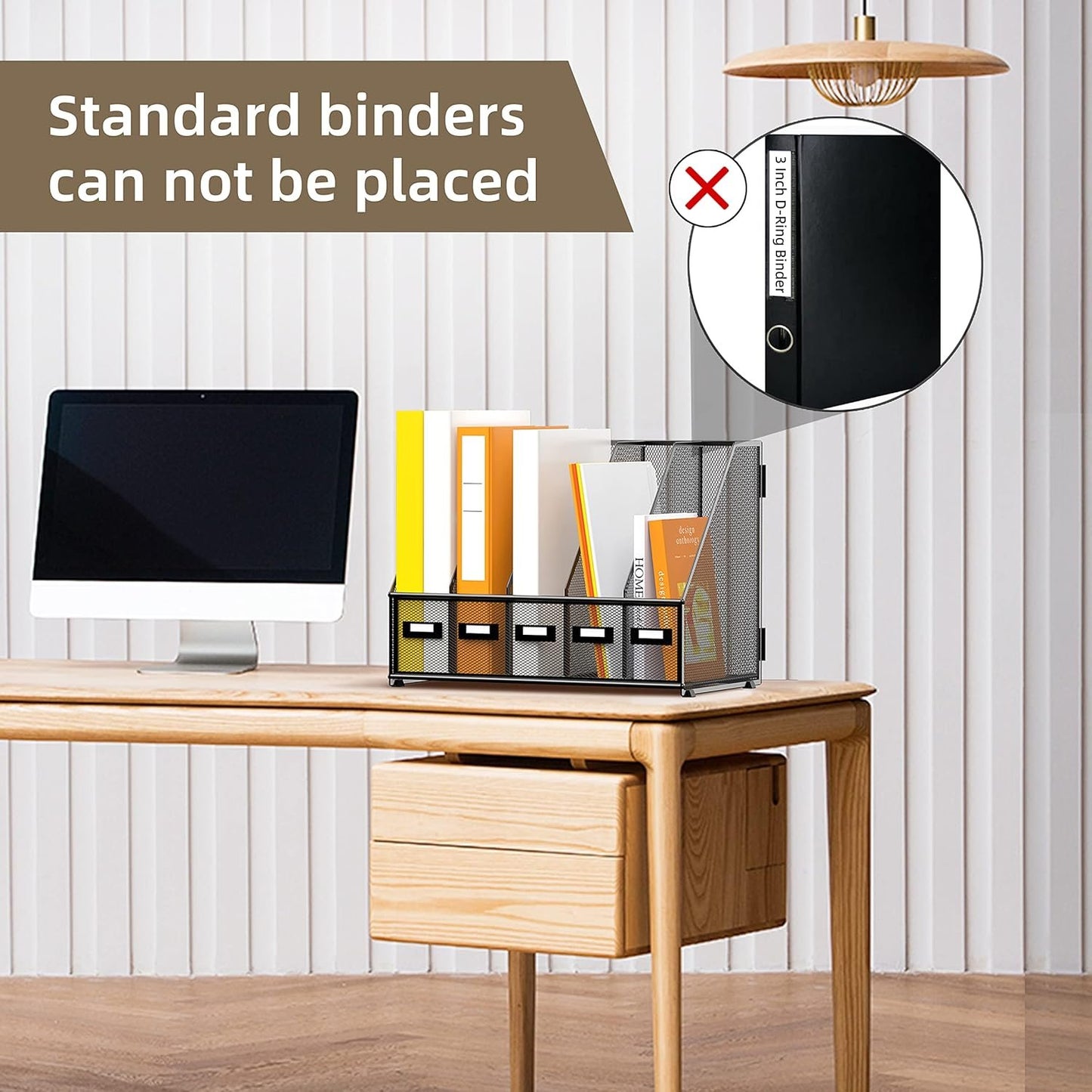 DALTACK Desk Organizers Metal Desk Magazine File Holder with 5 Vertical Compartments Folder Storage for Office Home School Organization, Black