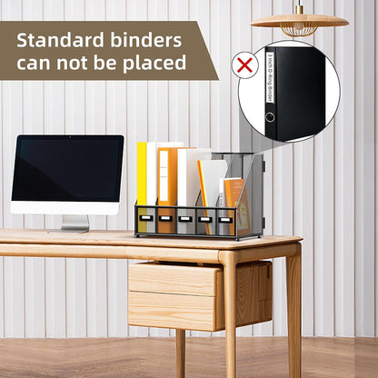 DALTACK Desk Organizers Metal Desk Magazine File Holder with 5 Vertical Compartments Folder Storage for Office Home School Organization, Black