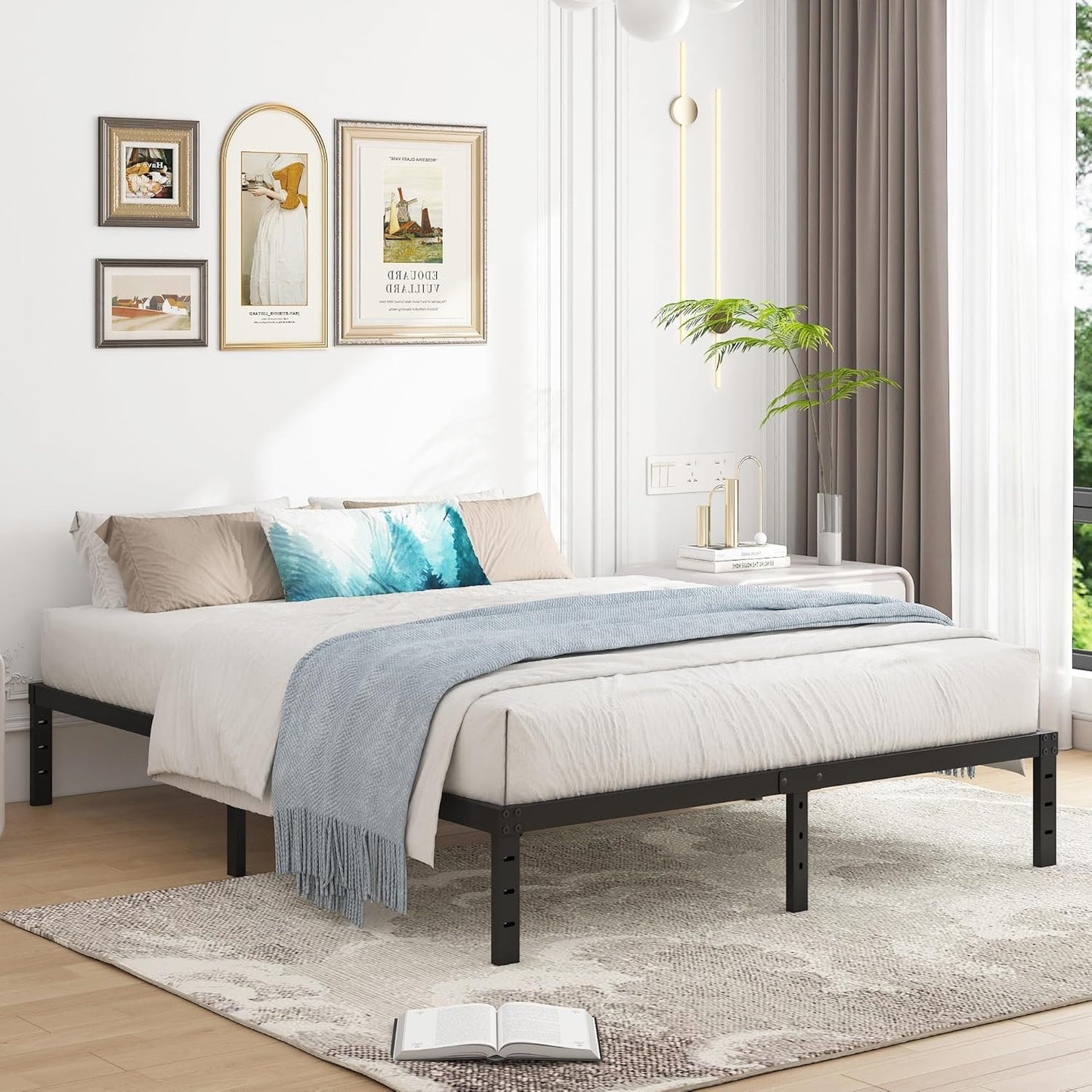 Cieemine 12 Inch Queen Size Metal Bed Frame, Heavy Duty Steel Slat Mattress Foundation,No Box Spring Needed, Easy Assembly, Noise-Free,Black