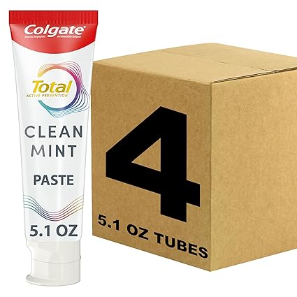 Colgate Total Clean Mint Toothpaste, 10 Benefits, No Trade-Offs, Freshens Breath, Whitens Teeth and Provides Sensitivity Relief, Clean Mint Flavor, 4 Pack, 5.1 Oz Tubes