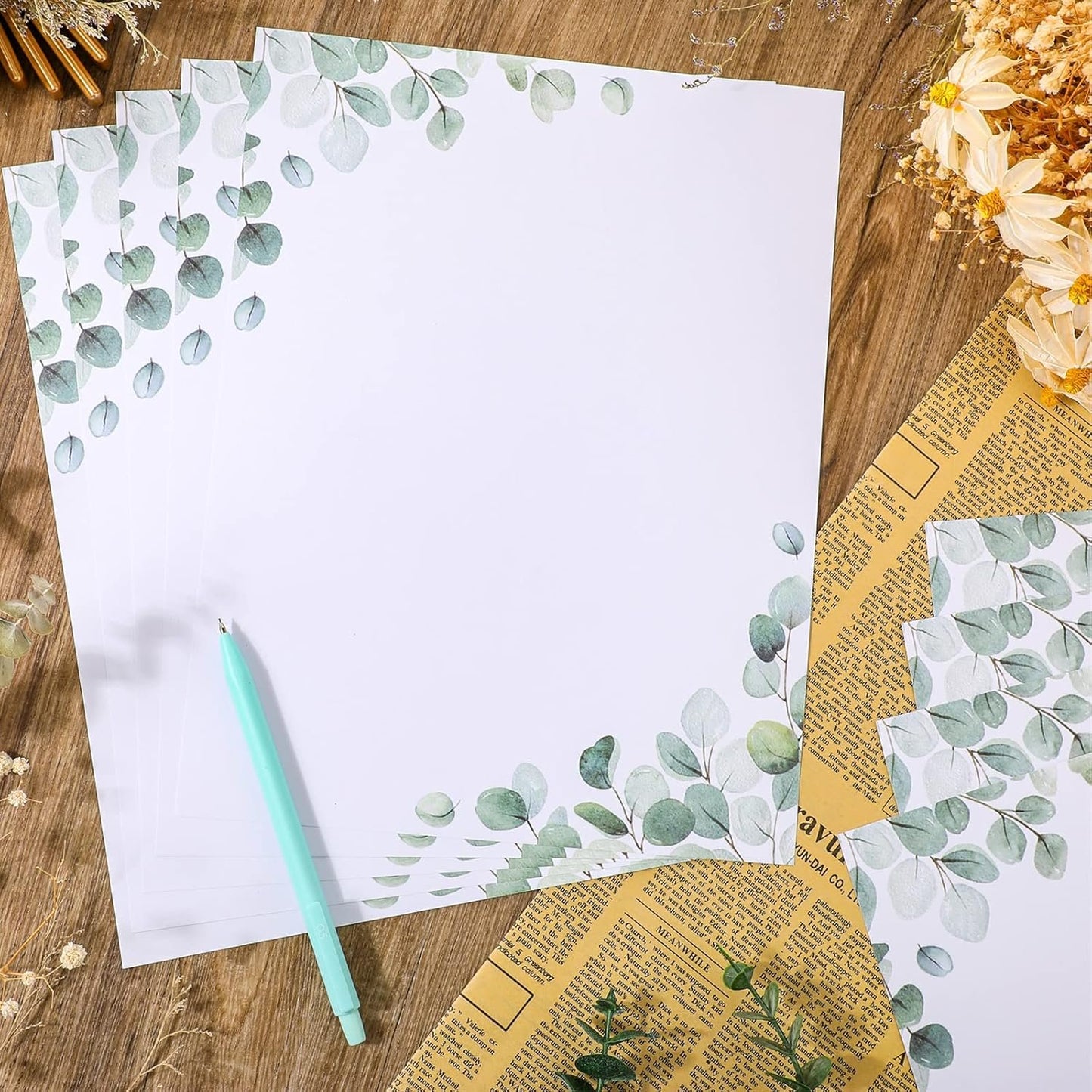Roowest 150 Sheets Decorative Printer Paper Leaf Greenery Stationery Paper Decorative Printer Paper 8.5 x 11 Inch with Design Elegant Writing Paper for School Writing Home Office Supplies