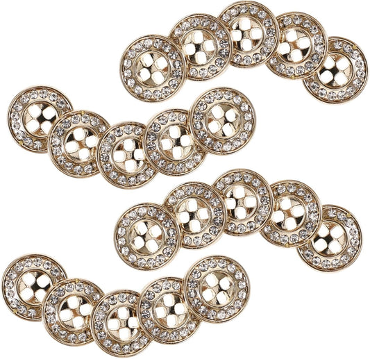 Veemoon 20Pcs Sparkly Rhinestone Metal Buttons Elegant Bling Coat Buttons for DIY Crafts and Sewing Gold Decorative Button Pins for Clothing and Accessories