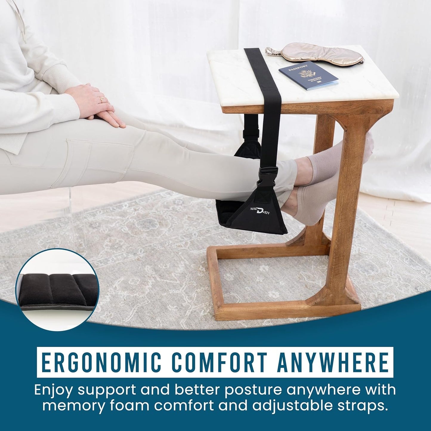 Airplane Foot Hammock | Foot Hammock for Plane Travel | Portable Foot Rest for Air Travel | Feet Rest for Airplane | Ergonomic Swing for Plane Leg Rest with Removeable Base | Travel Essentials