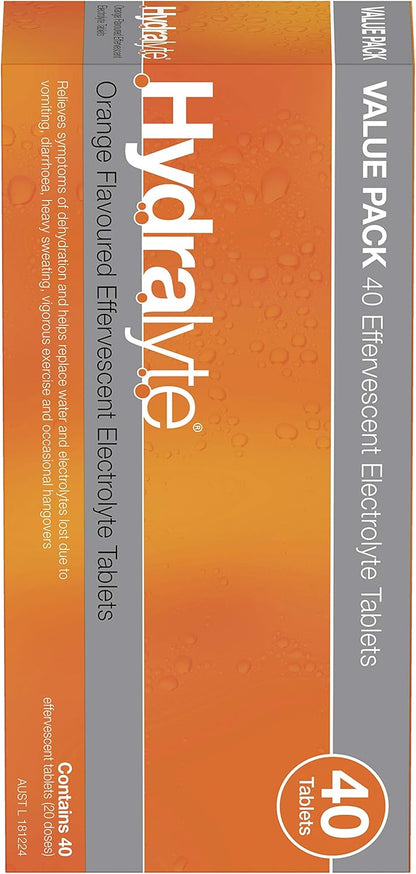 Hydralyte Effervescent Electrolyte Tablets Orange Flavoured 40 Tablets