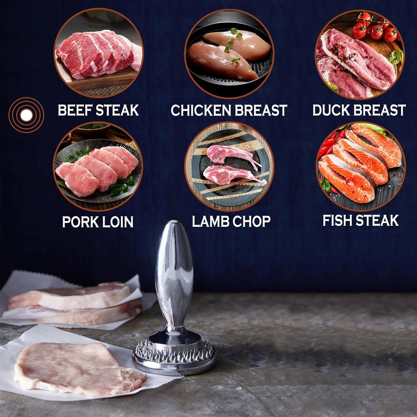 Reversible Meat Tenderizer and Pounder Commerical Dual Sided Meat Tenderizer Mallet Marinating Prep Tool