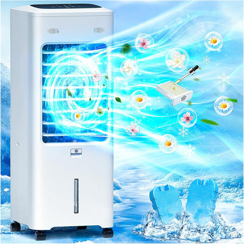 30IN Windowless Portable Air Conditioners, Evaporative Air Cooler with Aroma Box, 3IN1 Ductless&Ventless Indoor Swamp Cooler for Room, 3 Modes&3 Speeds, 1.65Gal Tank, Remote, No Hose No Windows Needed