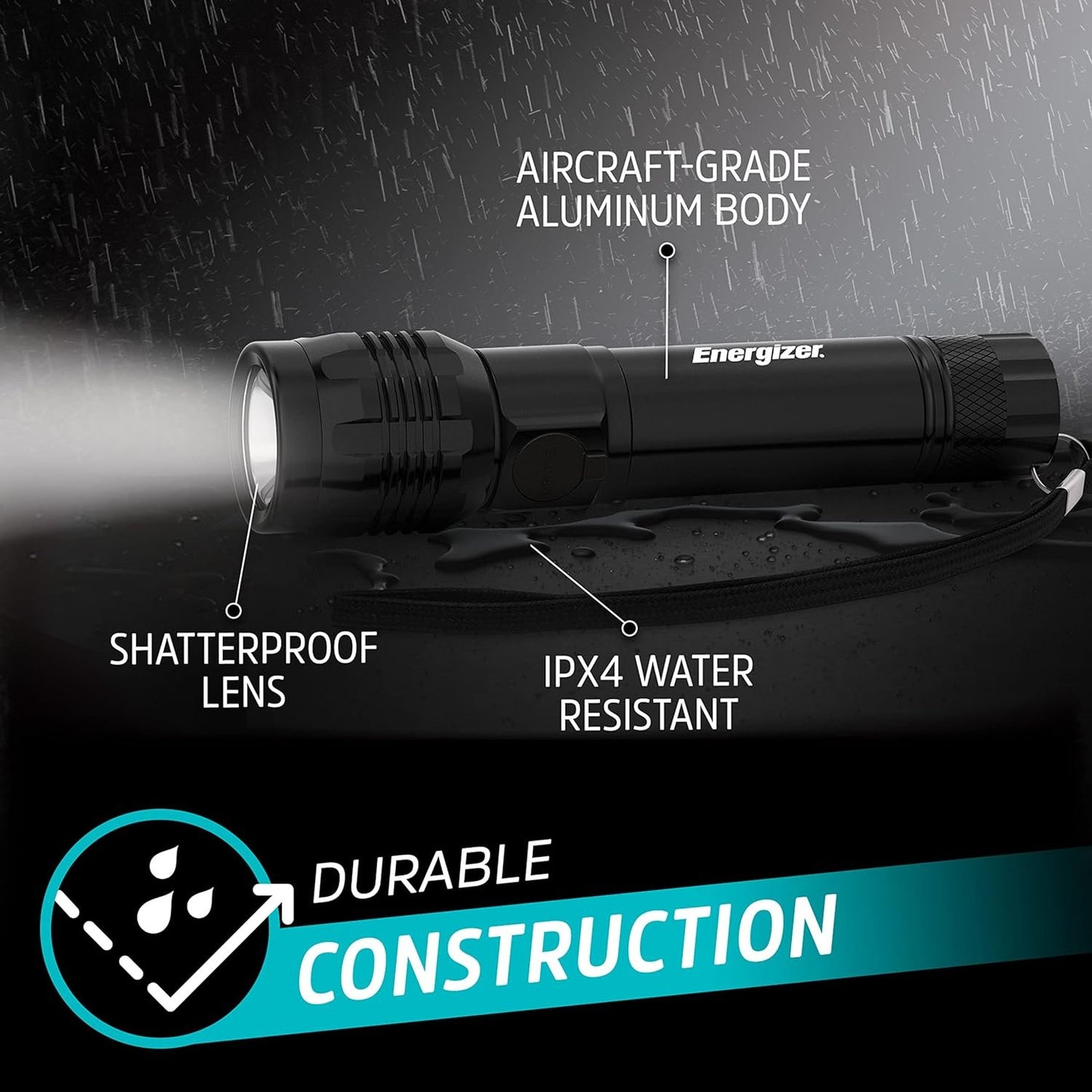 Energizer Rechargeable LED Flashlight X1000, Hybrid Power Capability, Ultra Bright 1000 Lumens, IPX4 Water Resistant, Rugged Aluminum Tactical LED Flash Light (USB Charging Cable Included)