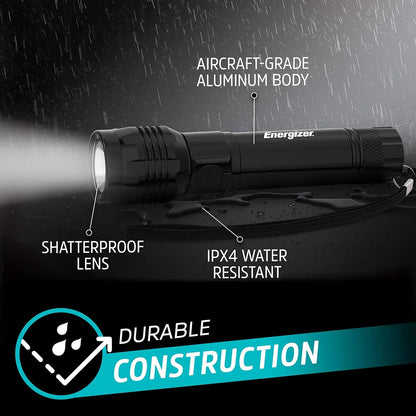 Energizer Rechargeable LED Flashlight X1000, Hybrid Power Capability, Ultra Bright 1000 Lumens, IPX4 Water Resistant, Rugged Aluminum Tactical LED Flash Light (USB Charging Cable Included)
