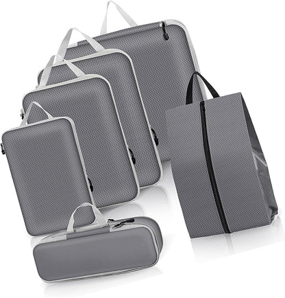 Packing Cubes 6PCS Compression Packing Cubes Extensible Organizer Bags for Travel Suitcase Luggage Organization Organiser Set Travel Luggage Packing for Travel or Home Storage Navy Blue
