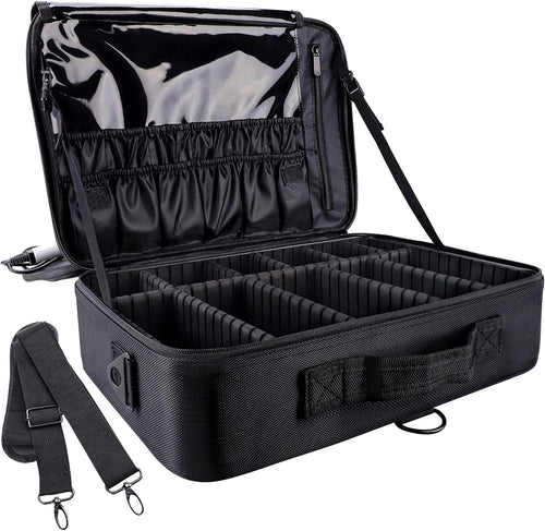 GZCZ 3 Layers Large Capacity Travel Professional Makeup Train Case Cosmetic Brush Organizer Portable Artist Storage bag 16.5 inches with Adjustable Dividers and shoulder strap for Make up Accessories