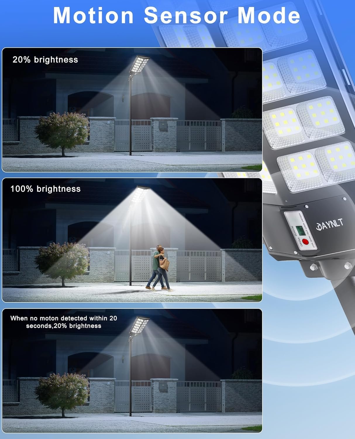 JAYNLT Y-9500W Solar Street Lights Outdoor,6500K Commercial Parking Lot Lights Dusk to Dawn, Waterproof Solar Security Flood Lamps with Motion Sensor and Remote for Yard, Garage, Driveway