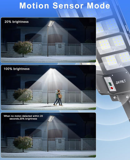 JAYNLT Y-9500W Solar Street Lights Outdoor,6500K Commercial Parking Lot Lights Dusk to Dawn, Waterproof Solar Security Flood Lamps with Motion Sensor and Remote for Yard, Garage, Driveway
