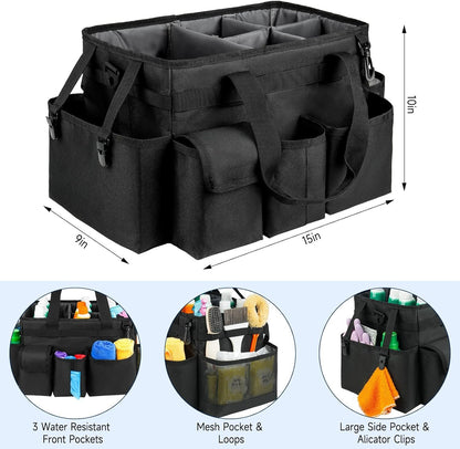 Cleaning Caddy Bag,Large Cleaning Supplies Organizer with Handle for Housekeepers, Black