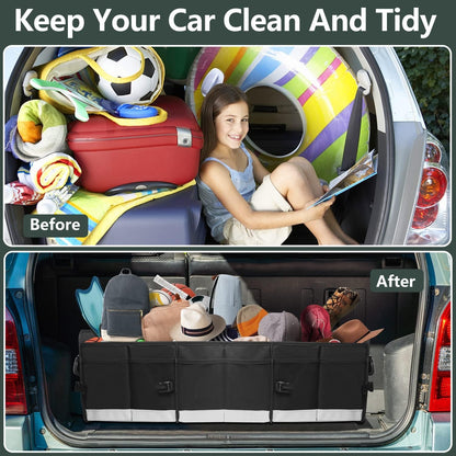 AOPHY Trunk Organizer for Car, 95L Large Capacity Storage with Non-Slip Bottom Strips and 2 Retractable Straps, Cargo Organizer for Suv, Truck, Sedan, Waterproof Portable Car Organizers for Women Men