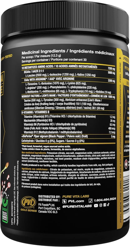 PVL EAA BCAA COMPLETE | Pre, Intra or Post Workout – EAA/BCAA with L-Arginine, Amino Acid Supplement – Keto Friendly – 369 g (30 servings) – Tropical Punch