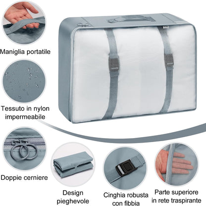 Suitcase Organizer, 9 Pieces Travel Organizer Set, Packing Cubes, Travel Suitcase Organizers with Clear Cosmetic Bag, for Clothes, Shoes, Cosmetics, Grey