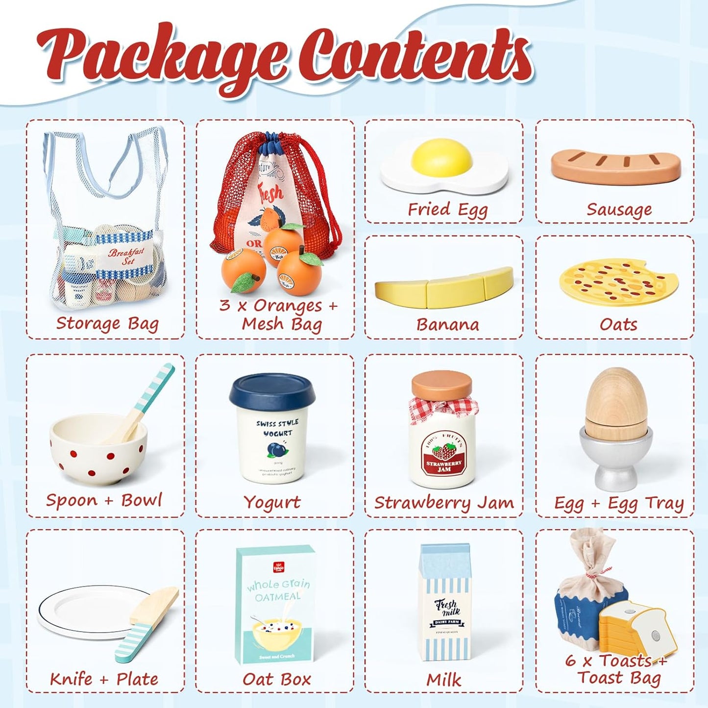 Lehoo Castle Play Food, Pretend Wooden Role Play Food Set, Play Kitchen Toy, Toddler Toys Cutting Fruit Breakfast, Kitchen Accessories Cutting Food Toys for Kids Ages 3+