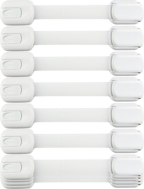 Child Safety Locks -VALUE PACK (10 Straps)- No Tools or Drilling -Adjustable Size/Flexible -Adhesive Furniture Latches For Cabinets, Drawers, Appliances, Toilet Seat, Fridge, Oven & More (White/White)