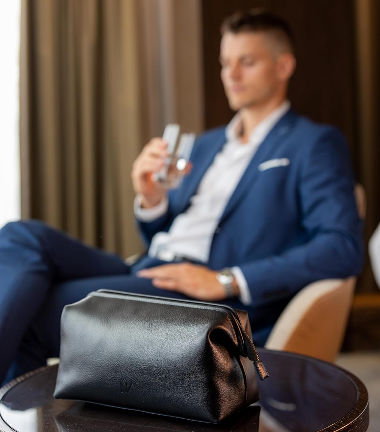 NV Holders Premium Genuine Leather Toiletry Bag for Men - The Ultimate Travel Dopp Kit and Hygiene Organizer, Perfect Men's Toiletry Travel Bag, Black, Genuine Leather Toiletry Bag