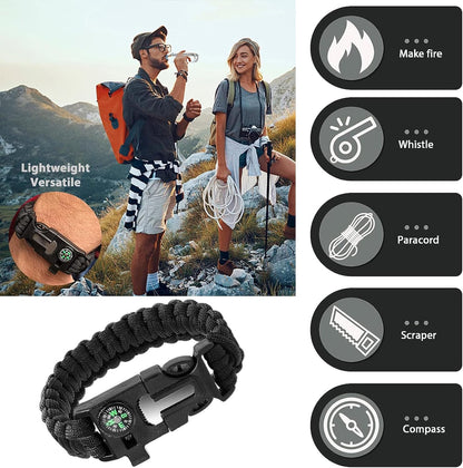 6 Pack Paracord Survival Bracelet, multitools, fire starter, compass, and whistle. Perfect for hiking, camping, fishing and hunting gear emergency kit.(Orange and black, black, army green, 2 pieces each)