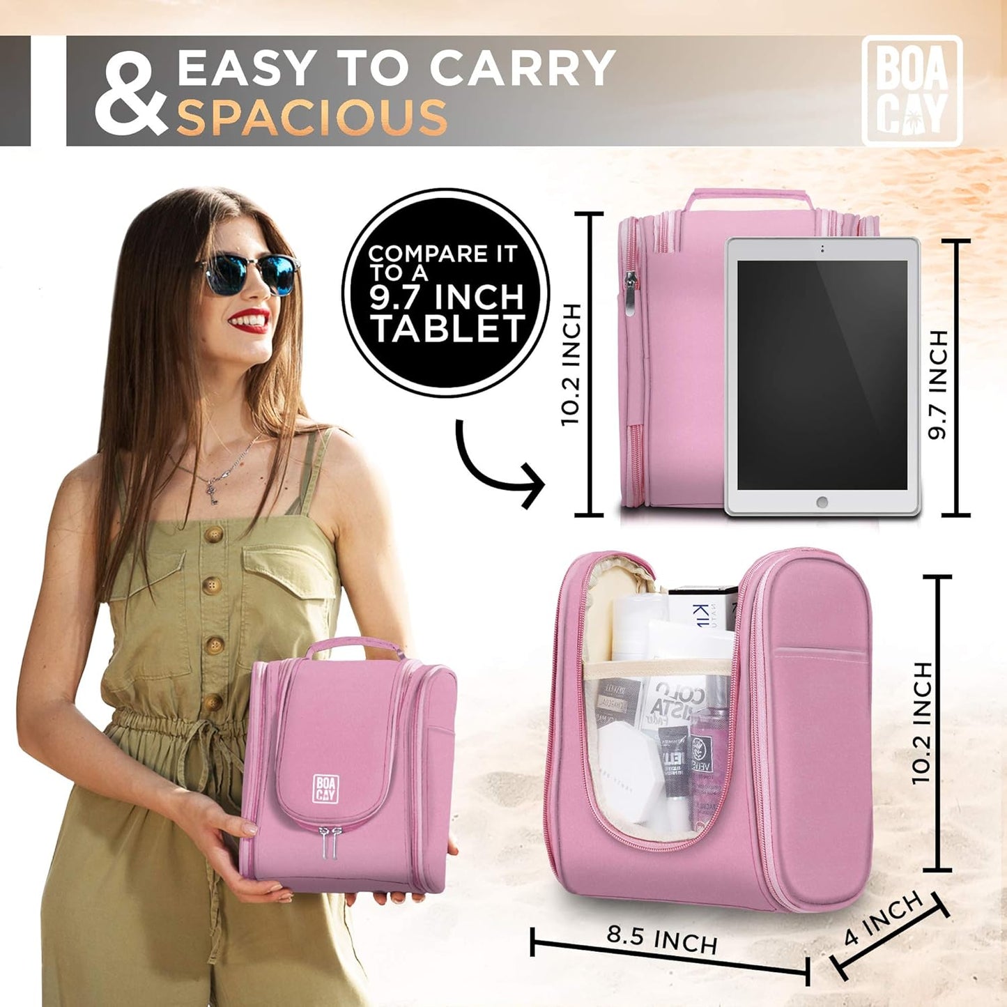 BOACAY Hanging Travel Toiletry Bag for Women and Men, Makeup Bag, Bathroom & Shower Organizer Kit for Accessories, Cosmetics, Travel Essentials