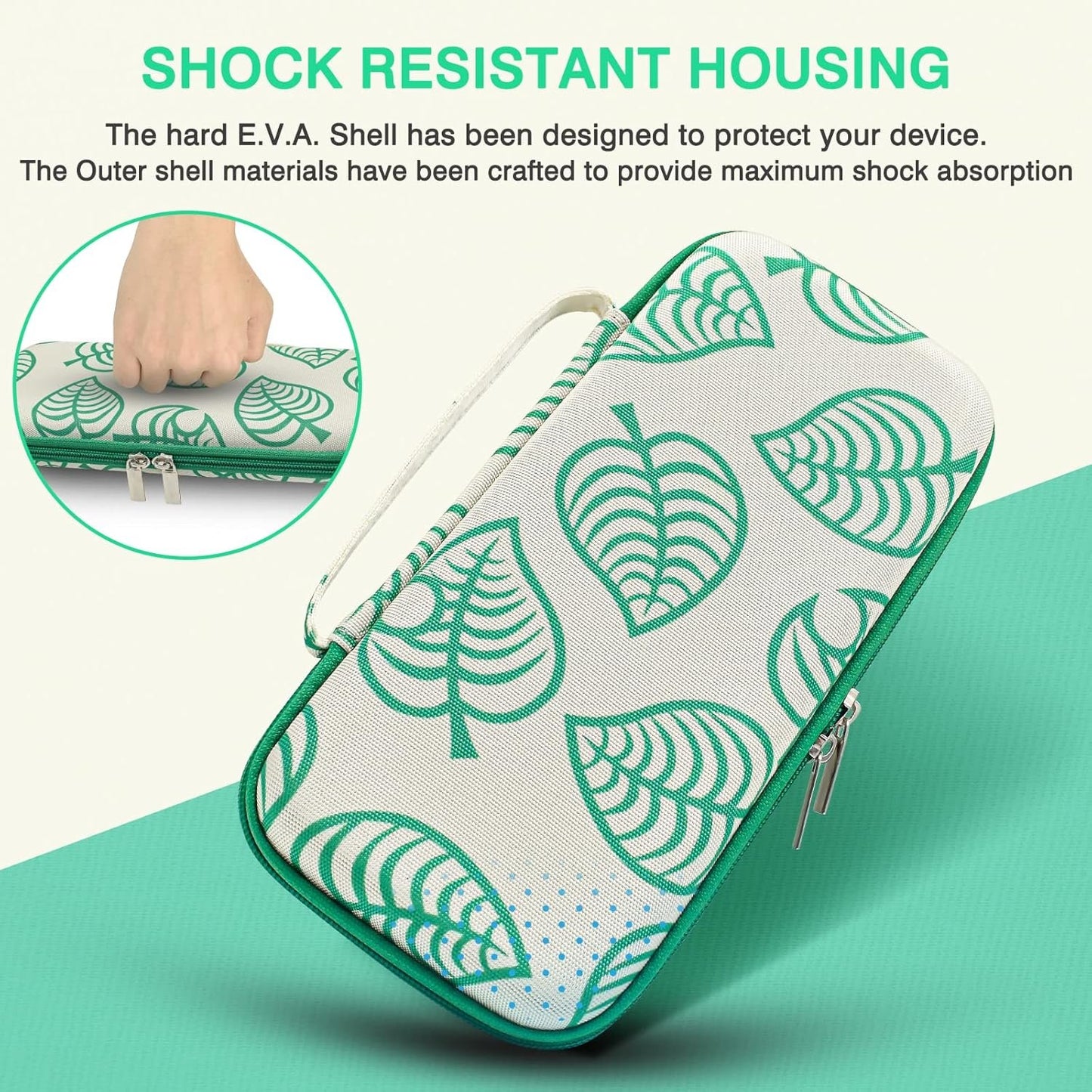 DLseego Animal Crossing Switch/Switch OLED Carrying Case Protective Hard Shell 10 Game Card Slots Slim Travel Storage Bag Switch/Switch OLED Accessories with 4PCS New Leaf Thumb Grips Caps