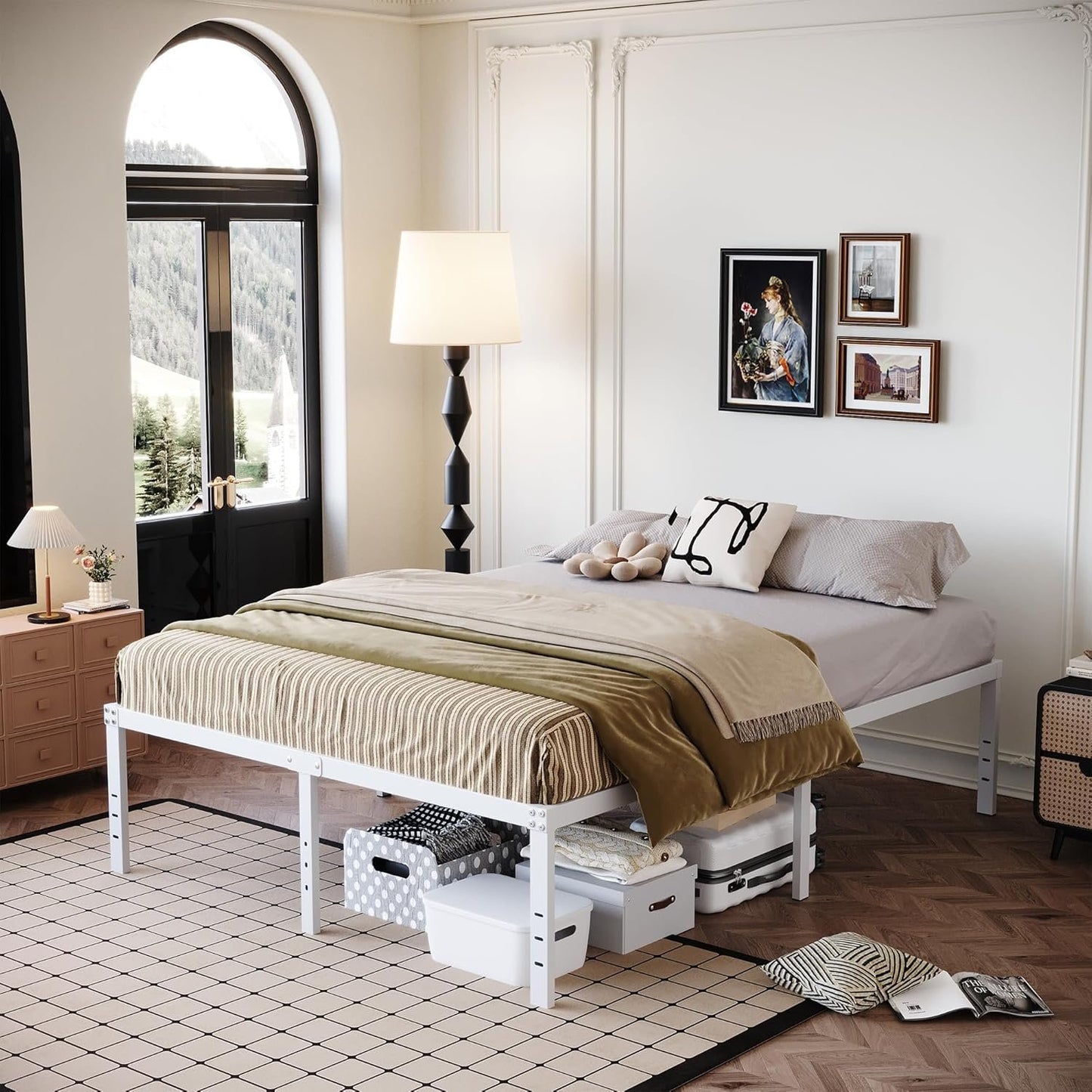 DiaOutro 18 Inch King Bed Frame Heavy Duty Metal Platform No Box Spring Needed, Maximum Storage, Easy Assembly, No Noise, White