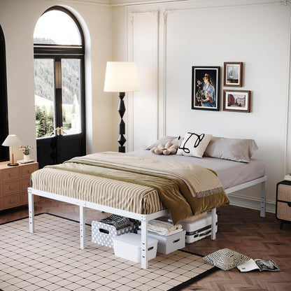 DiaOutro 18 Inch King Bed Frame Heavy Duty Metal Platform No Box Spring Needed, Maximum Storage, Easy Assembly, No Noise, White