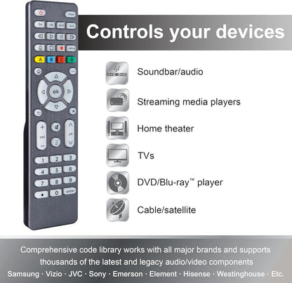 GE Backlit Universal Remote Control for Samsung, Vizio, LG, Sony, Sharp, Roku, Apple TV, RCA, Panasonic, Smart TV, Streaming Players, Blu-Ray, DVD, Simple Setup, 4-Device, Graphite, 48848