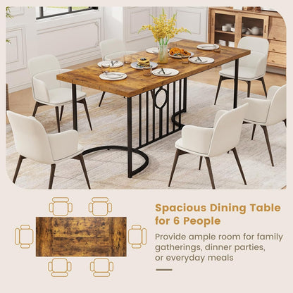 Giantex 180 cm Large Dining Table for 6-8 People, Farmhouse Rectangular Wood Kitchen Table w/Wooden Tabletop, Metal Frame, Industrial Rustic Brown Long Table for Home Office Dining Room, Load 135 KG