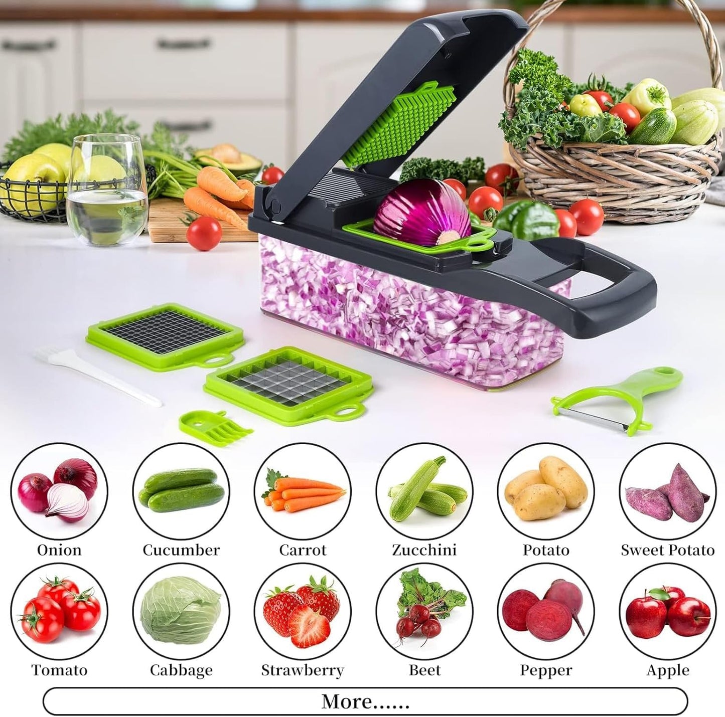 16-in-1 Vegetable Cutter Vegetable Chopper,Multifunctional Food Chopper, Kitchen Professional Vegetable Slicer Dicer Cutter, Food Chopper Accessory, Manual Hand Cooking Gadget for Kitchen Tool.