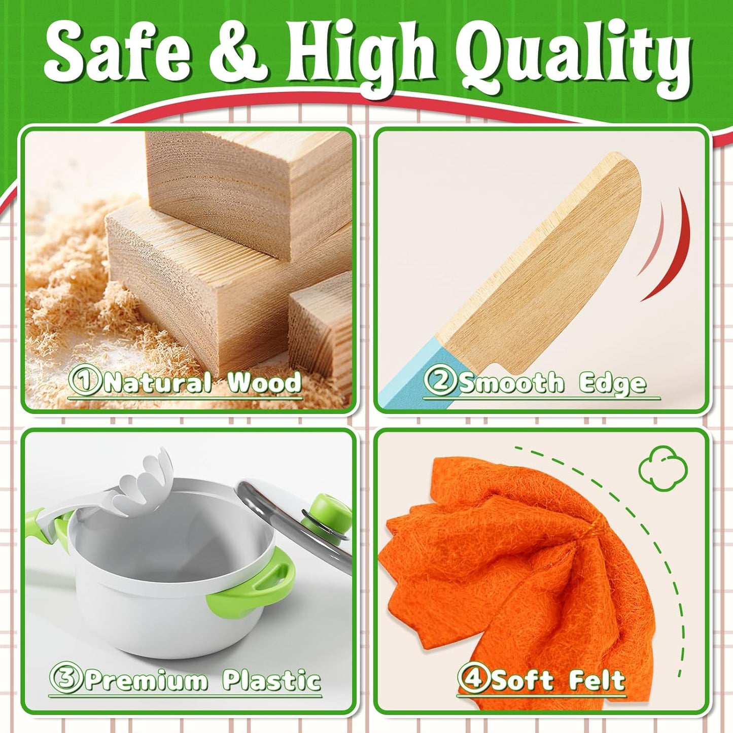 Lehoo Castle Play Food, Pretend Play Toys, 3 Year Old Girl Gifts, Wooden Play Kitchen for Kids Includes Pizza, Pasta, Bacon, Vegetables, Cutlery, Pots and Pans Role Play Toys