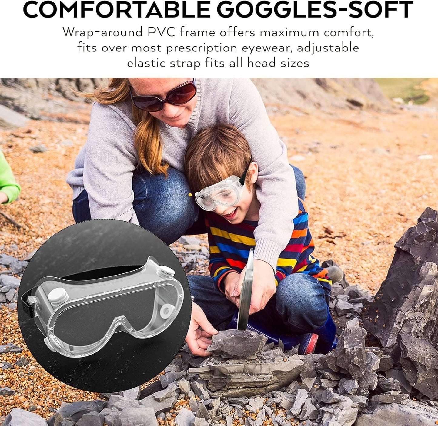INCLY 5 PCS Geology Rock Pick Equipment Kit, 32 oz. Rock Hammer with 12" Mason Concrete Chisel, Safety Glasses, Whistle, jewelers loupe, Tool Set for Hounding,Gold Mining & Prospecting, Stone Breaking