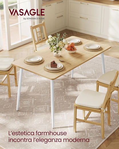 VASAGLE Dining Table, Kitchen Table, for 4-6 People, Modern Farmhouse, Heat Resistant Surface, Quick Assembly, 75 x 140 x 75 cm, Golden Oak and Cloud White KDT100N01