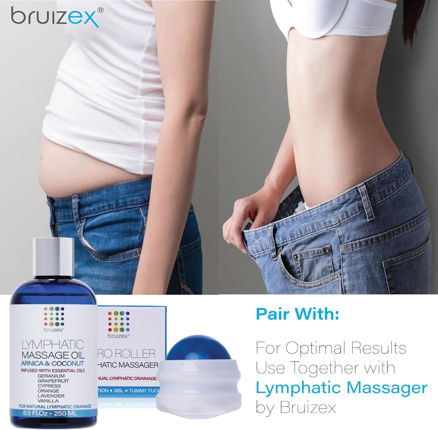 Bruizex Lymphatic Massage Oil: Natural Arnica & Lavender Oil for Post Surgery Recovery, Swelling & Water Retention Relief. Ideal for Liposuction, BBL, Tummy Tuck & More. 8oz by Bruizex