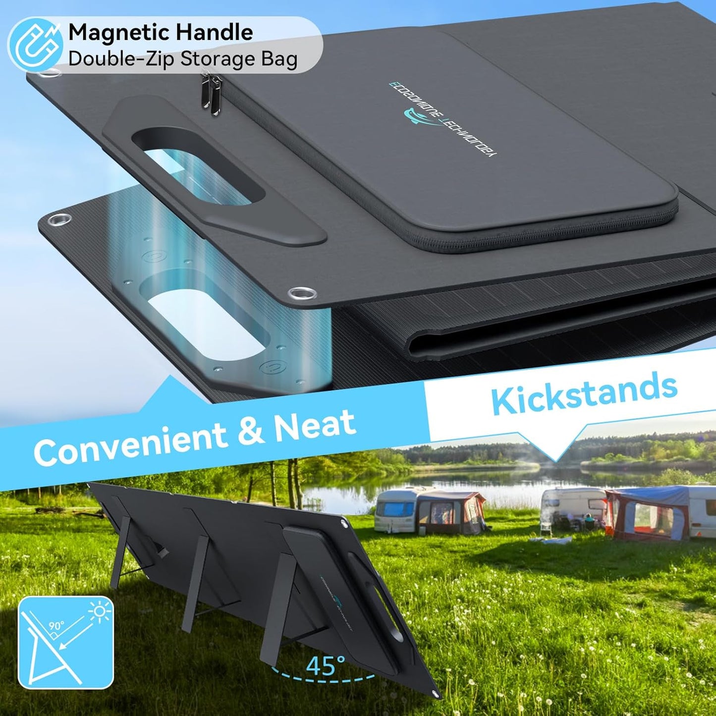 Ecosonique 100W Portable Solar Panel with Adjustable Kickstands,22V MC4/12V DC/QC 3.0 USB-A USB-C(PD 60W)Foldable Solar Panel Charger with Detachable Power Hub,IP67 Waterproof Solar Panels for Camping