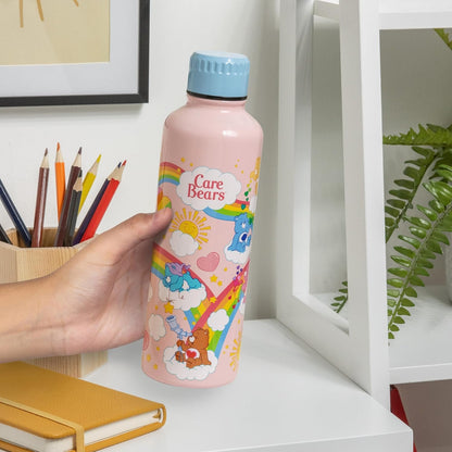 Paladone Care Bears Metal Water Bottle with Screw-Top Lid 600ml, Officially Licensed Cute Reusable Drinkware with Colourful Design for Travel, Sports, School and Office