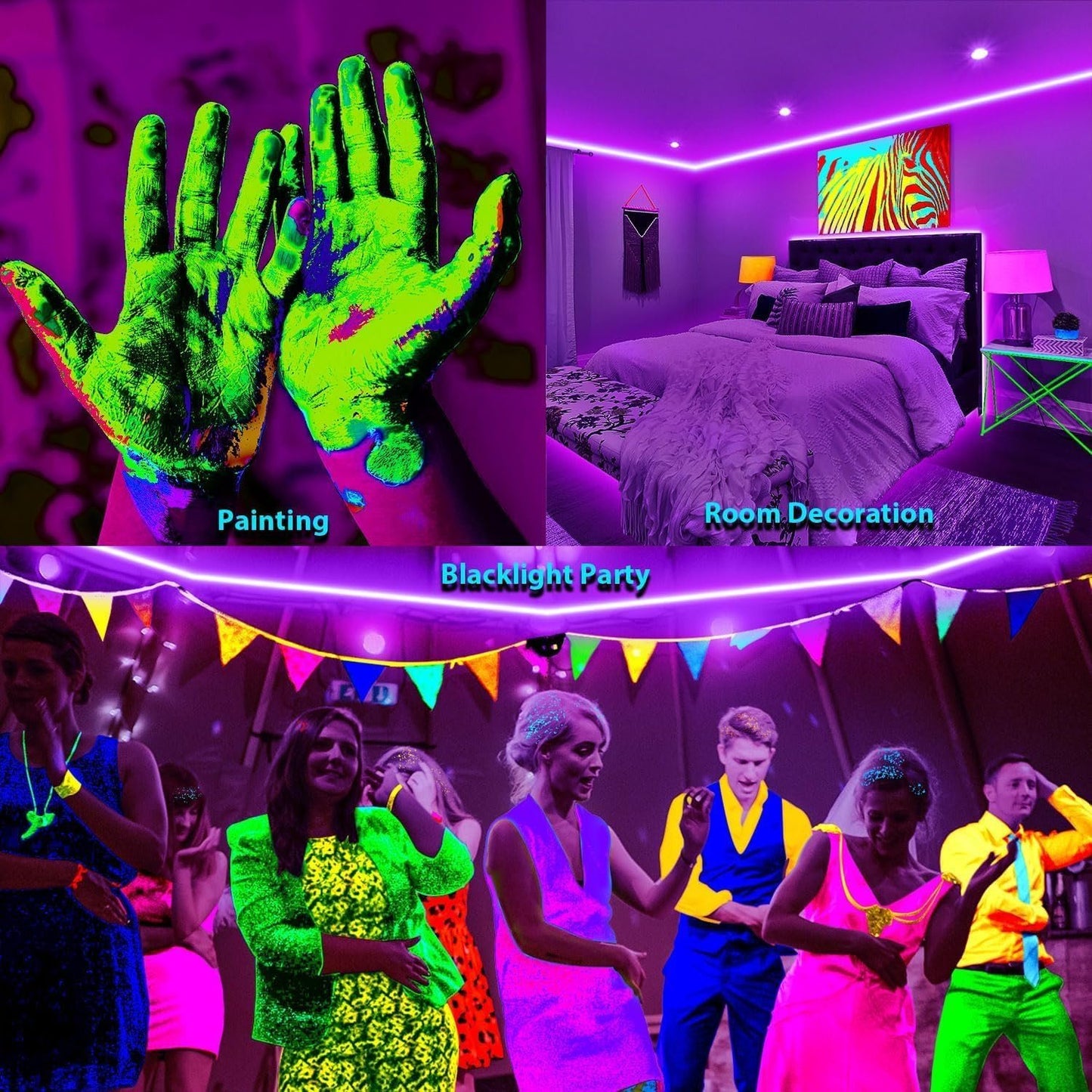 TENDIST 15M Black Light Strip, Bluetooth Purple LED Strips Lights with RF Remote Control and Smart App, 24V UV Blacklight Glow in The Dark Lights for Poster, Bedroom, Party Lighting