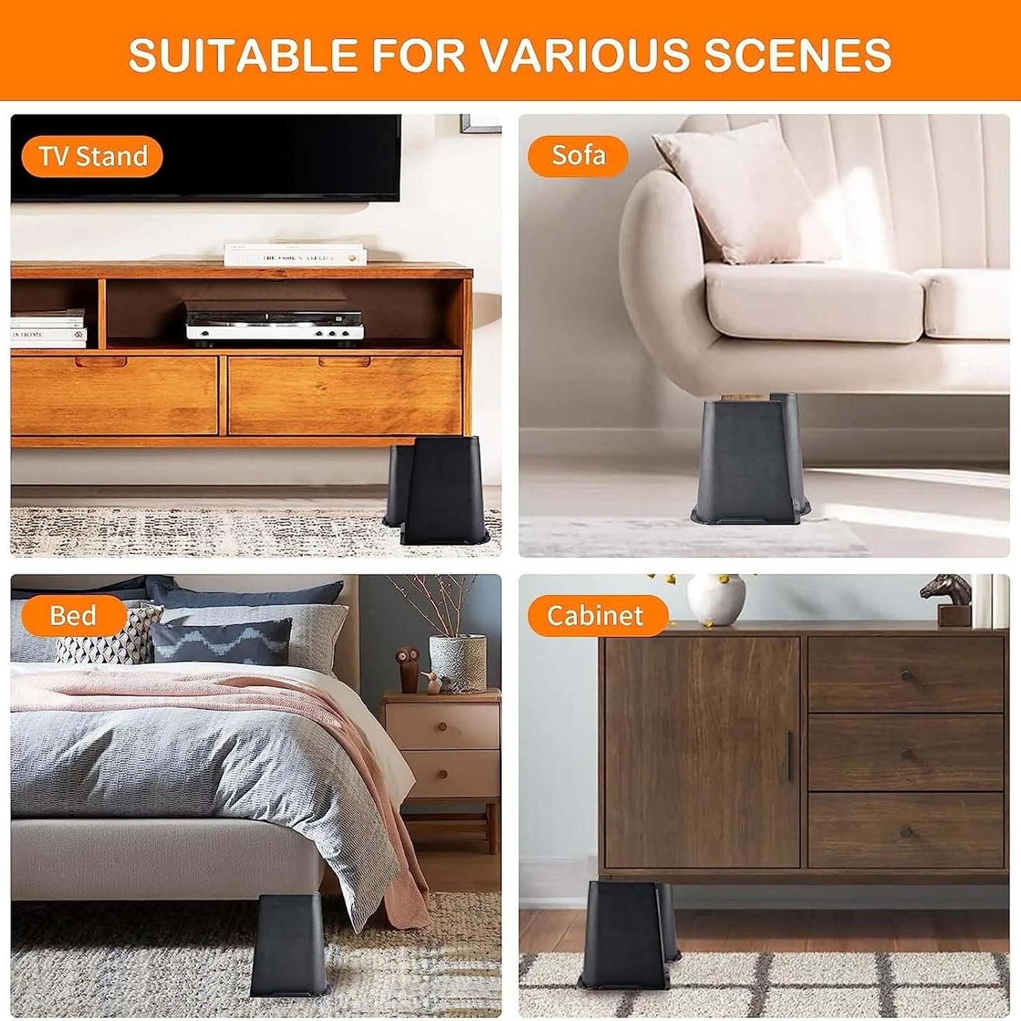 Dokeno 4Pcs Bed Furniture Risers, Bed Risers 10/15/20cm Heavy Duty Furniture Risers, Up to 6000lbs L-Shape Design Bed Lifts for Sofa Desk (8 Zoll)