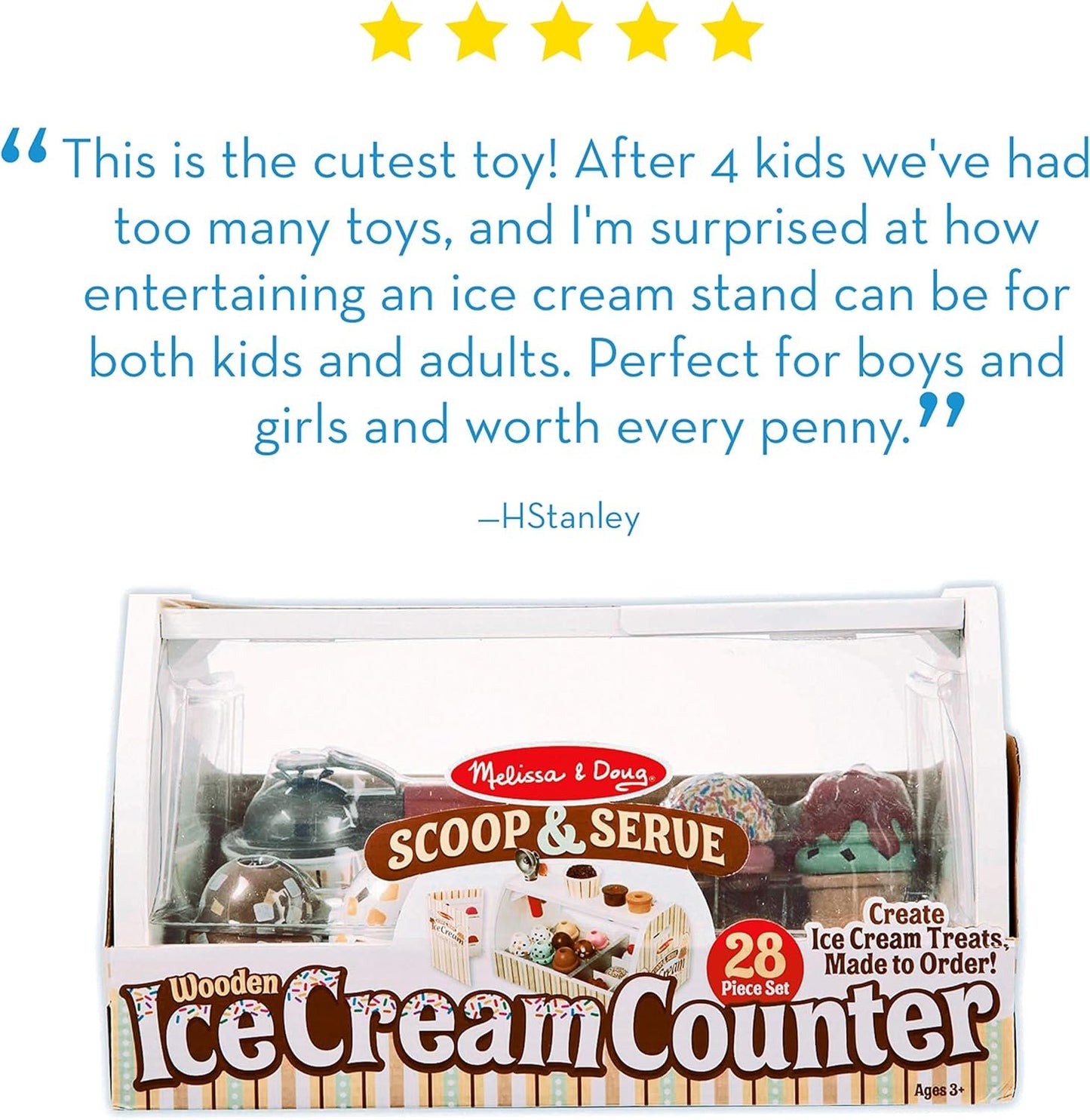 Melissa & Doug Wooden Scoop and Serve Ice Cream Counter (28 pcs) | Play Food and Accessories | Pretend Food, Ice Cream Toys, Ice Cream Shop Toys For Kids Ages 3+