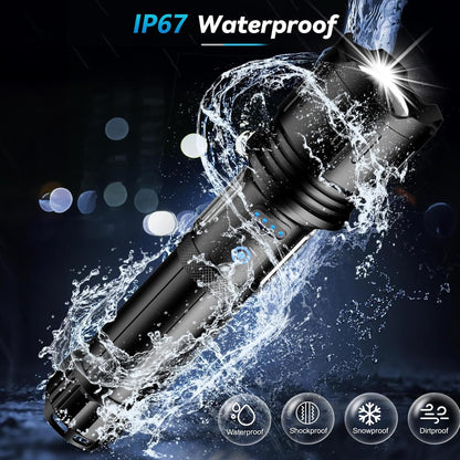 ASORT Rechargeable Flashlight - High Lumens Led Tactical Flashlight with Dual COB Lights, Zoom, 10 Modes, IP67 Waterproof, Perfect for Camping, Emergencies, and Dog Walking