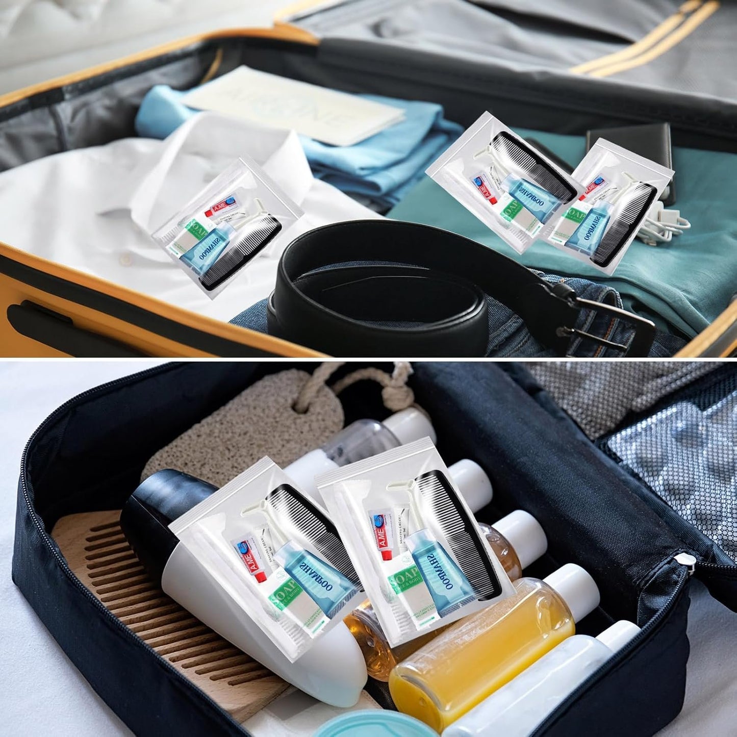 Ziliny 60 Set Travel Convenience Toiletry Kit Bulk Basic Toiletry Kits Travel Size Homeless Personal Hygiene Kit Homeless Care Package Supplies with Reusable Toiletry Bag for Men Charity