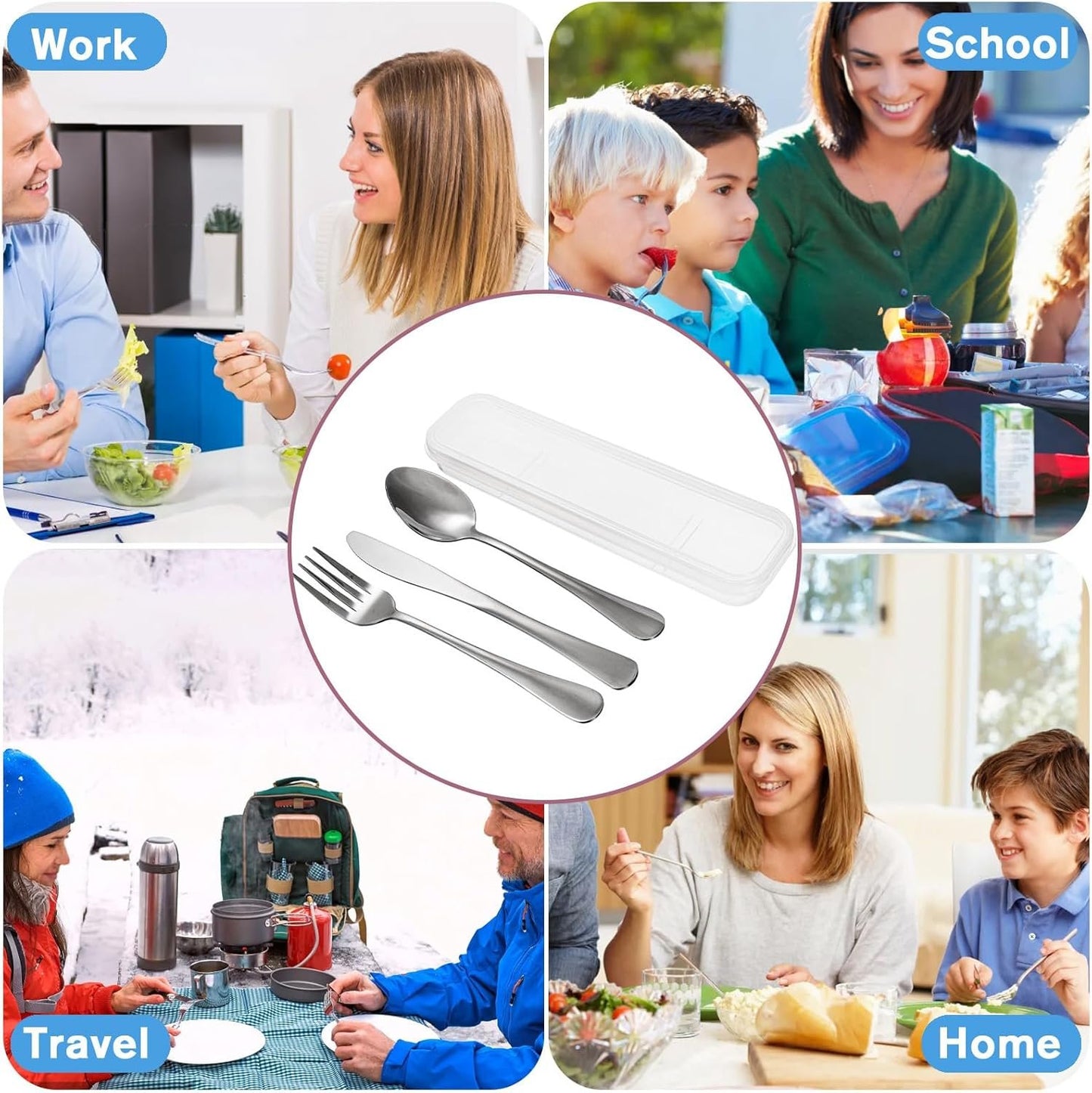 Nicunom 8 Pack Portable Utensils Set with Case, Premium Stainless Steel Travel Silverware Set Reusable Flatware Set Travel cutlerys Fork Spoon Knife for Camping, Lunch, Picnic, School, Workplace
