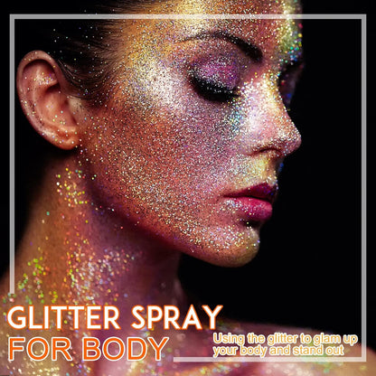 LATIBELL Body Glitter Spray, Silver Glitter Spray for Hair and Body, Glitter Body Spray Cosmetic Shimmer Makeup Glitter for Rave Hair Body Face Clothes Nail Art Craft Design - with 1 Jar of Refills