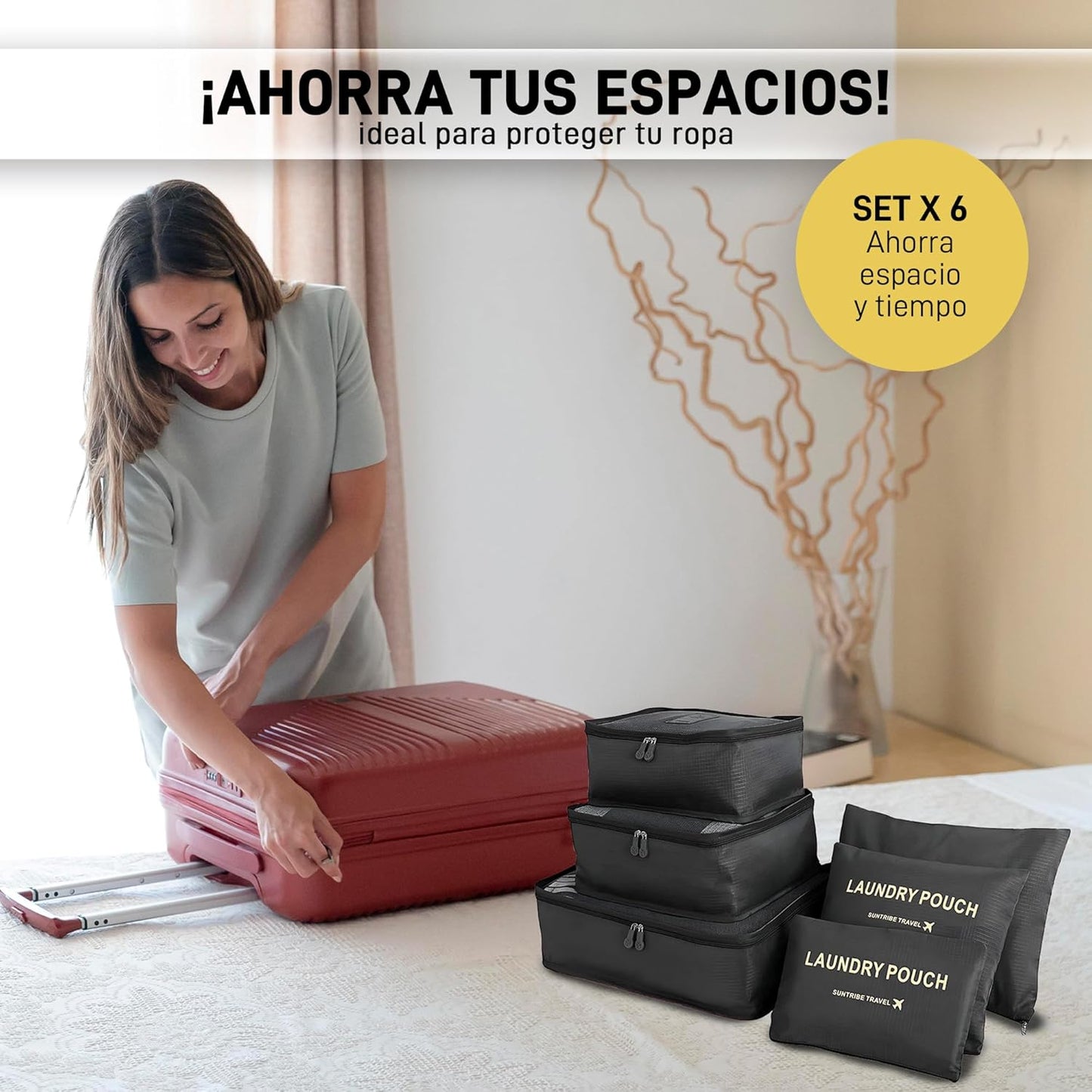 Travel Suitcase Organizer - Organized Bags - Clothing and Accessories Organized 6 Sets in 1 for Luggage - Packing Cubes - Waterproof - Black