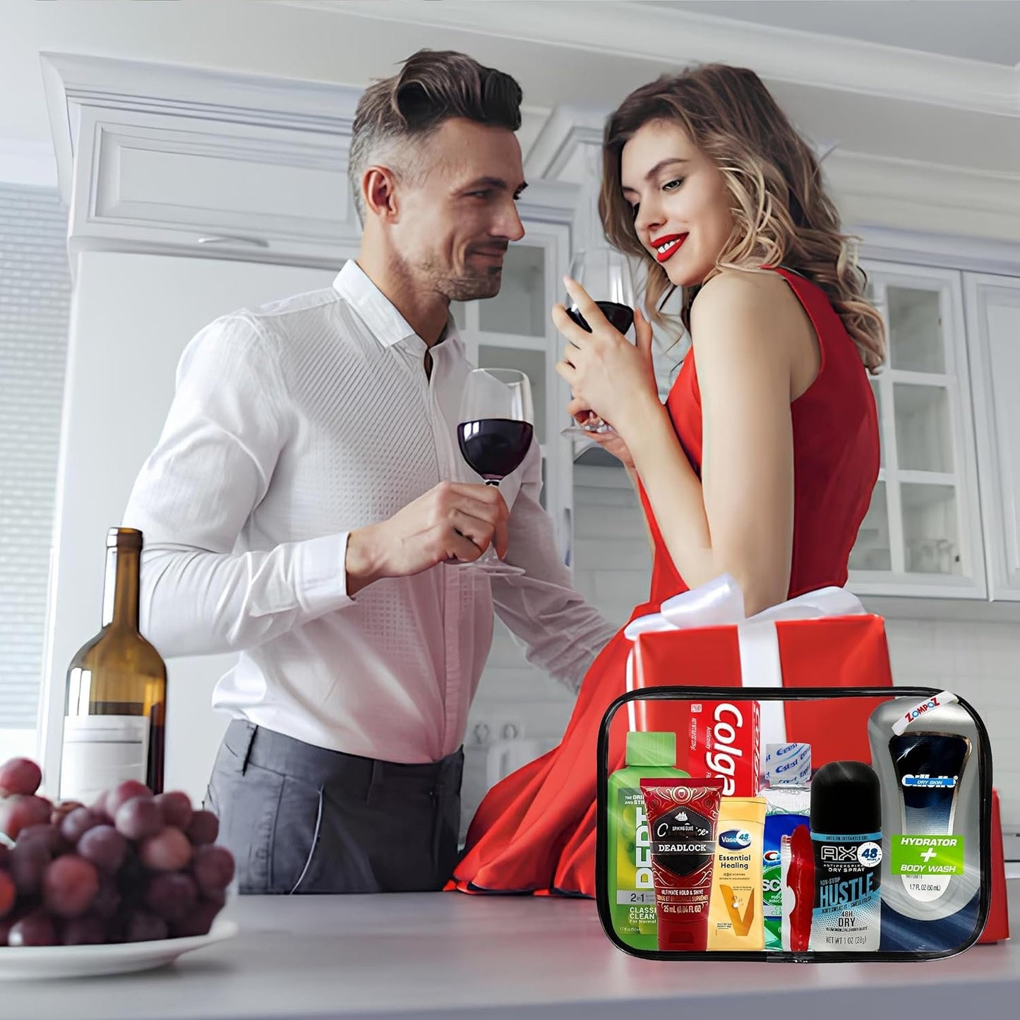 Travel Toiletries Kit Gift for Men, Father's Day Gift Travel Bag of Hygiene Essentials for Bath, Shaving and Personal Care, 8 Mini TSA Approved Items in Reusable Zipper Bag, Perfect for On-The-Go