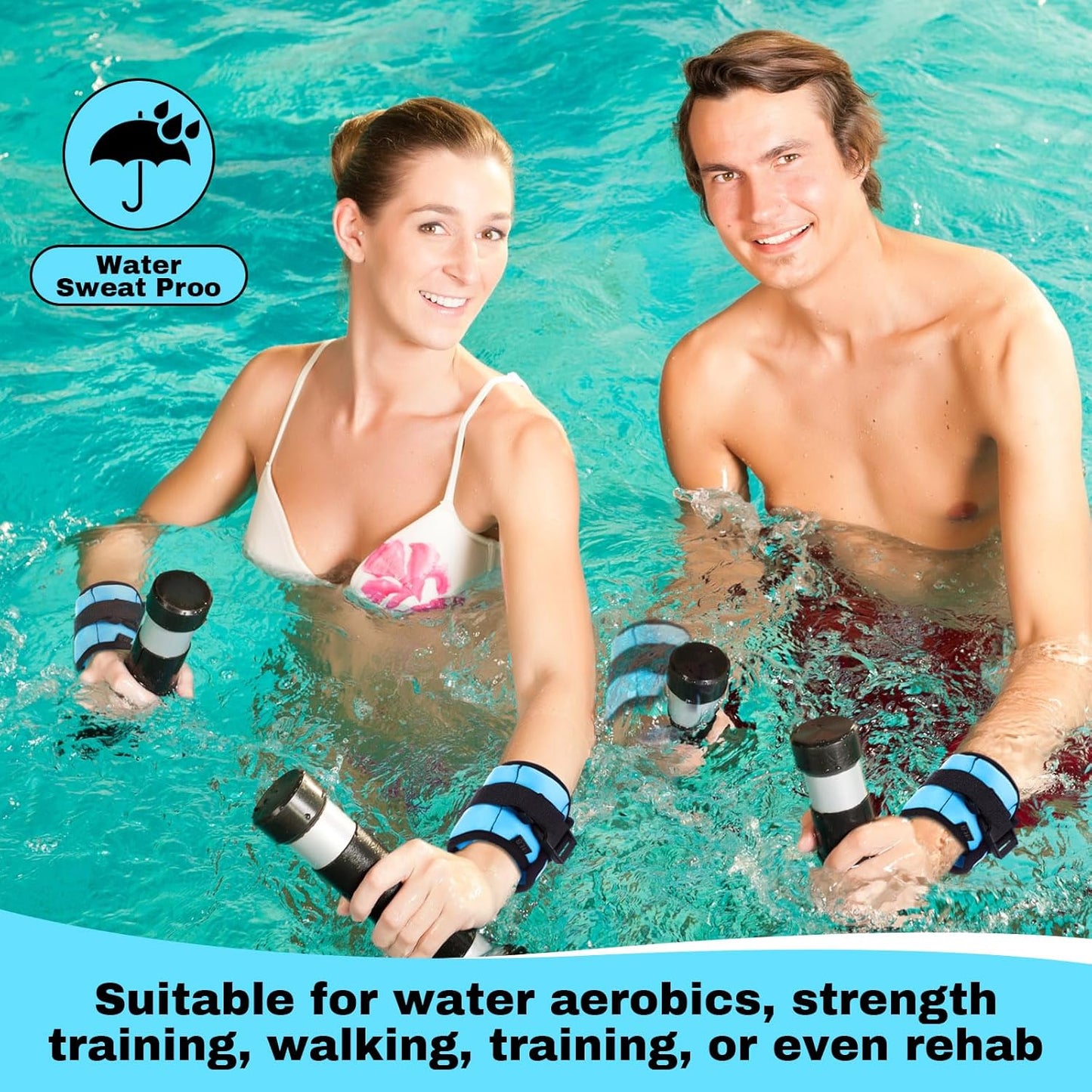 Hollowfly 2 Pairs Ankle Wrist Weights for Dry Land or Aquatic Exercise Aqua Cuffs Aqua Aerobics Fitness Bands for Ankle and Wrist Adjustable Weights for Swimming Pool Workout Equipment 1lb Each